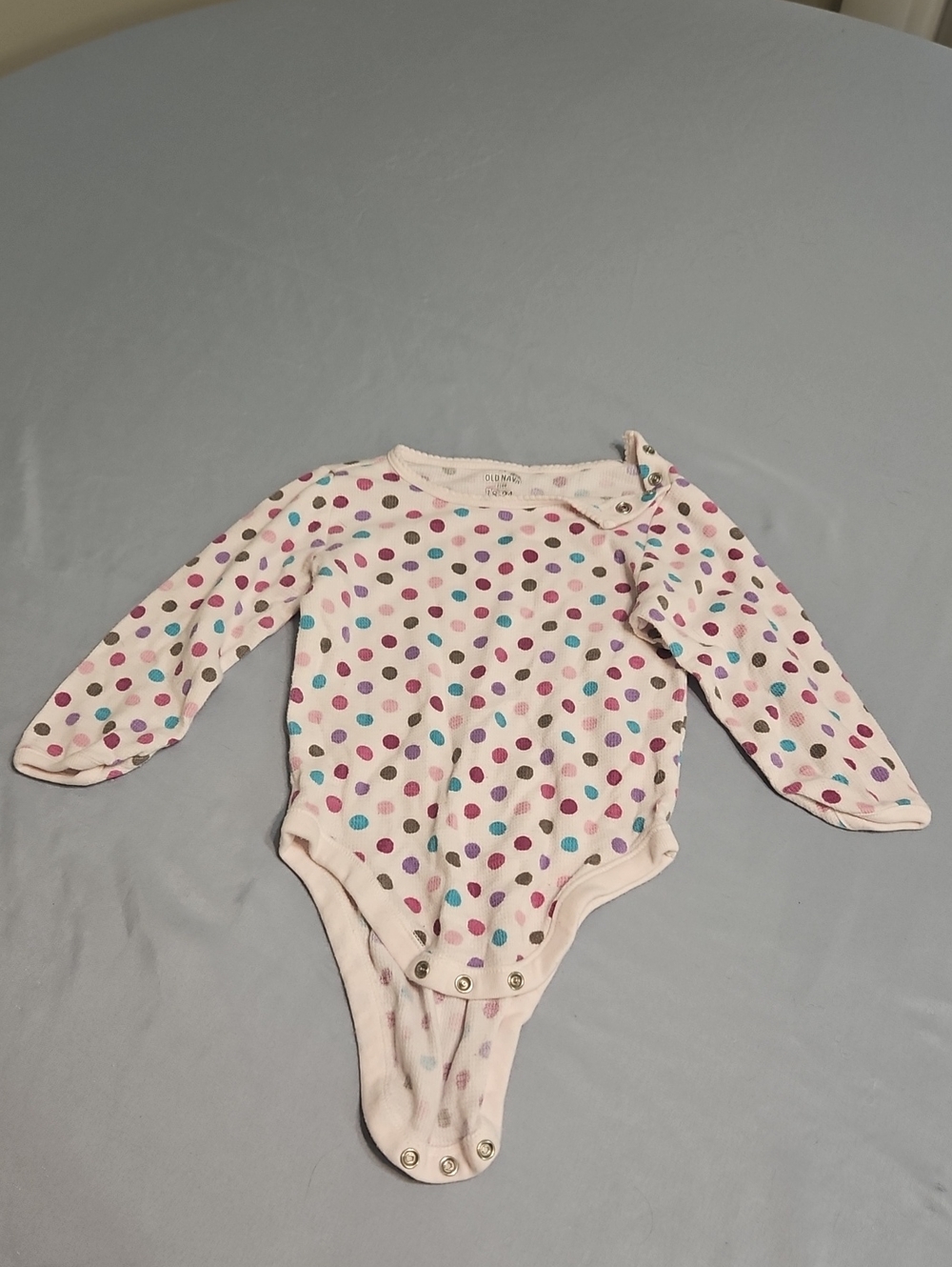 Old Navy Pink Long-Sleeve Polka Dot Baby Bodysuit